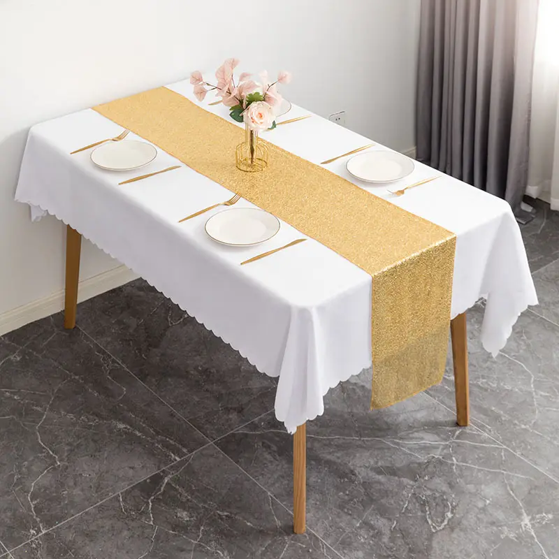 Toalha de mesa redonda para decoração de festas de casamento, corredor de mesa com lantejoulas vermelho dourado e de natal, simples e nórdica