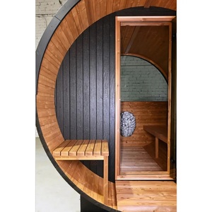 Sang Trọng 4 Người Canada Gỗ Tuyết Tùng Đỏ Thùng Tắm Hơi Với Bếp Và Cửa Kính Cho Vườn - Product Image 5