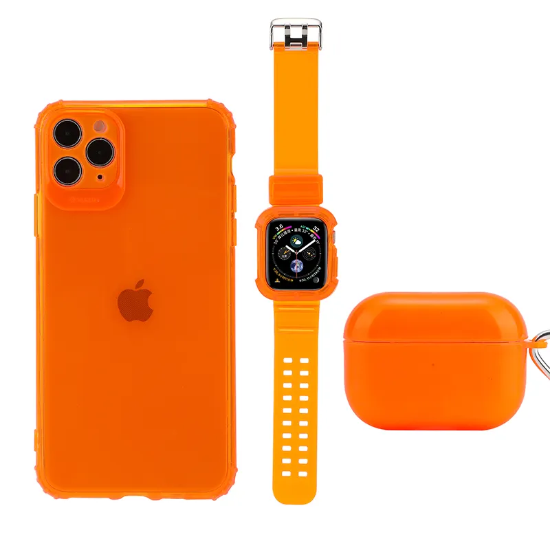 Ensemble de bracelets Airpods 3 en 1, coque en plastique TPU, couleur néon, boîtier de téléphone pour Apple iWatch, offre spéciale