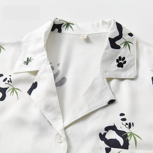 Lovely Cute Panda Print Pattern Viscose Daily Pijama Set