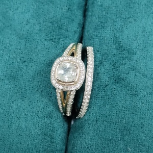9k纯金浪漫永恒复古纯银枕头切割锆石双套结婚礼物戒指
