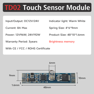 Precio de fábrica DC12V/24V LED Dimmer Módulo de interruptor de sensor táctil 8A sin plomo para luz LED - Product Image 2