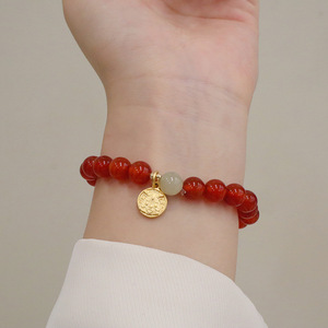 2024 แฟชั่นหญิงเครื่องประดับสร้อยข้อมืออาเกตสีแดงธรรมชาติ Hotan หยกชอลซิโดนีถั่วลิสงโชคดีมือสตริงอะคาเซียถั่วทองบัตตา - Product Image 4