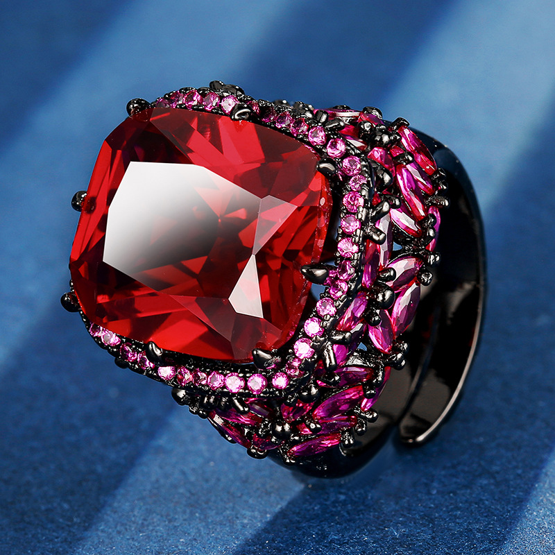 adjustable size Black Gold red corundum ring