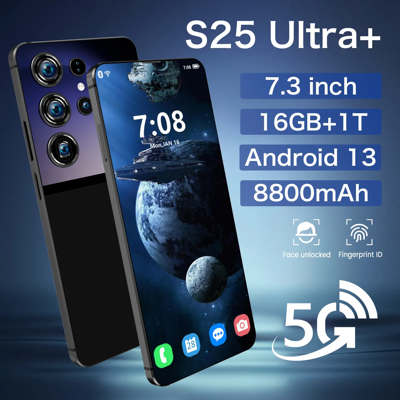 هاتف S25 ultra+ 16 جيجابايت 1 تيرابايت ذاكرة كبيرة كاميرا عالية غير مقفل تسليم سريع هاتف محمول عالي الجودة