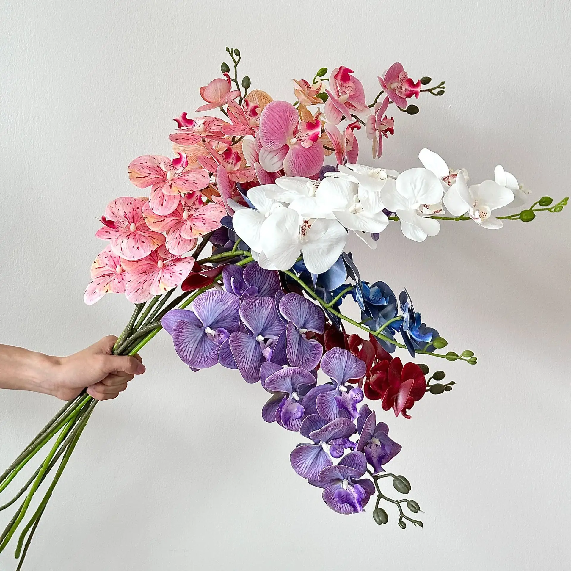 Toptan gerçek dokunmatik 3d baskı yapay orkide çiçeği düğün dekor için 9 kafaları
