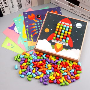 New Arrive Button Art Toy Wooden Colorful Matching Mosaic Pegboard Early Learning Educational Toys for Toddler Color <strong>Perception</strong> - Product Image 3