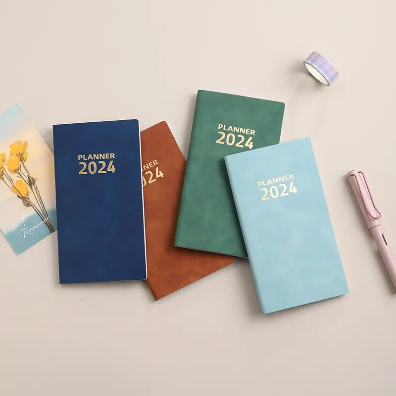 2024 Inglês Gestão do Tempo Agenda Planejador Criatividade Notebook Portátil Plano Diário Livro Couro Eficiência Manual