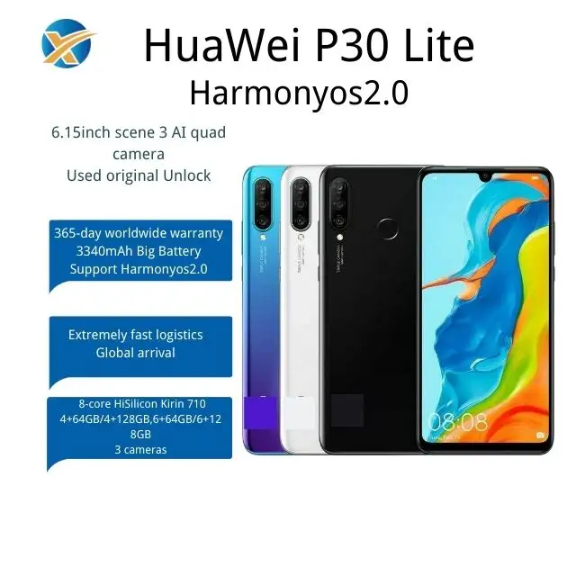 Atacado original desbloquear smartphones 4G de boa qualidade, telefones celulares usados para Huawei P30 Lite 4 + 128GB