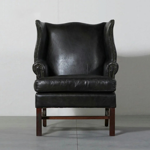 Retro Design Vintage Echt Lederen Hoge Vleugelrug Houten Frame Stoel <span class=keywords><strong>Distressed</strong></span> Lederen Fauteuil - Product Image 4