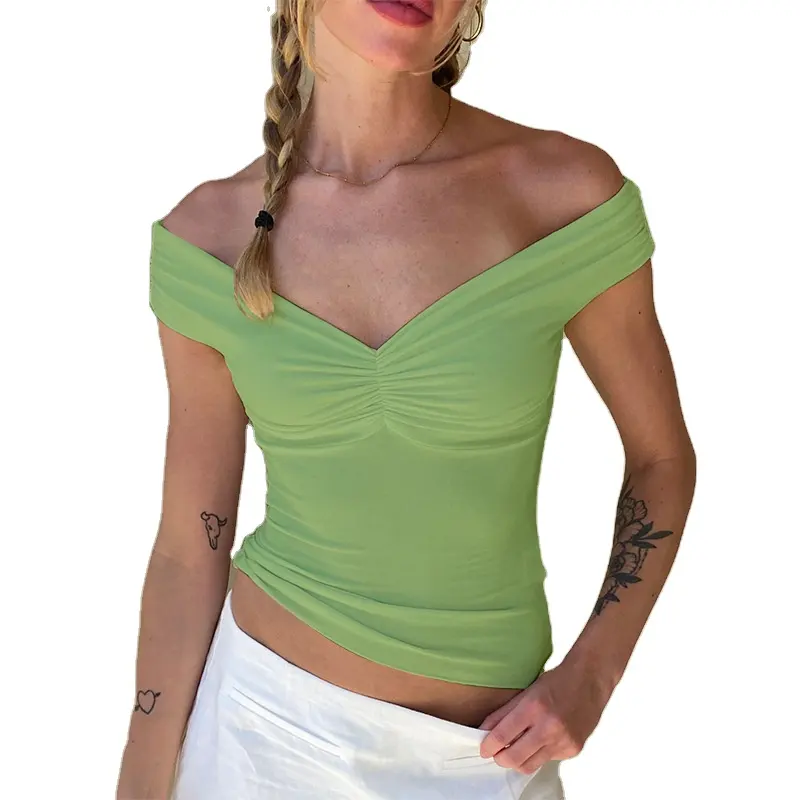 Camiseta feminina de verão 2024 ao ar livre respirável camada base pura slim fit e sexy com desenho de V sem gola e anti-encolhimento