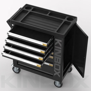 Kinbox黑色流行耐用7抽屉手推车工具箱，带轮，用于工具存放