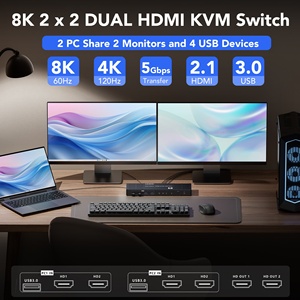 SYONG OEM 8K 2 Computers Dual Monitor Switcher 2 Port 60Hz <strong>HD</strong> USB3.0 KVM Switch Dual HDMI x 2 Selector Switcher KVM Switch