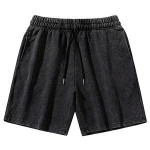 Shorts curtos de suor masculinos feitos sob encomenda de cintura elástica para homens, shorts de lavagem com ácido e terry francês