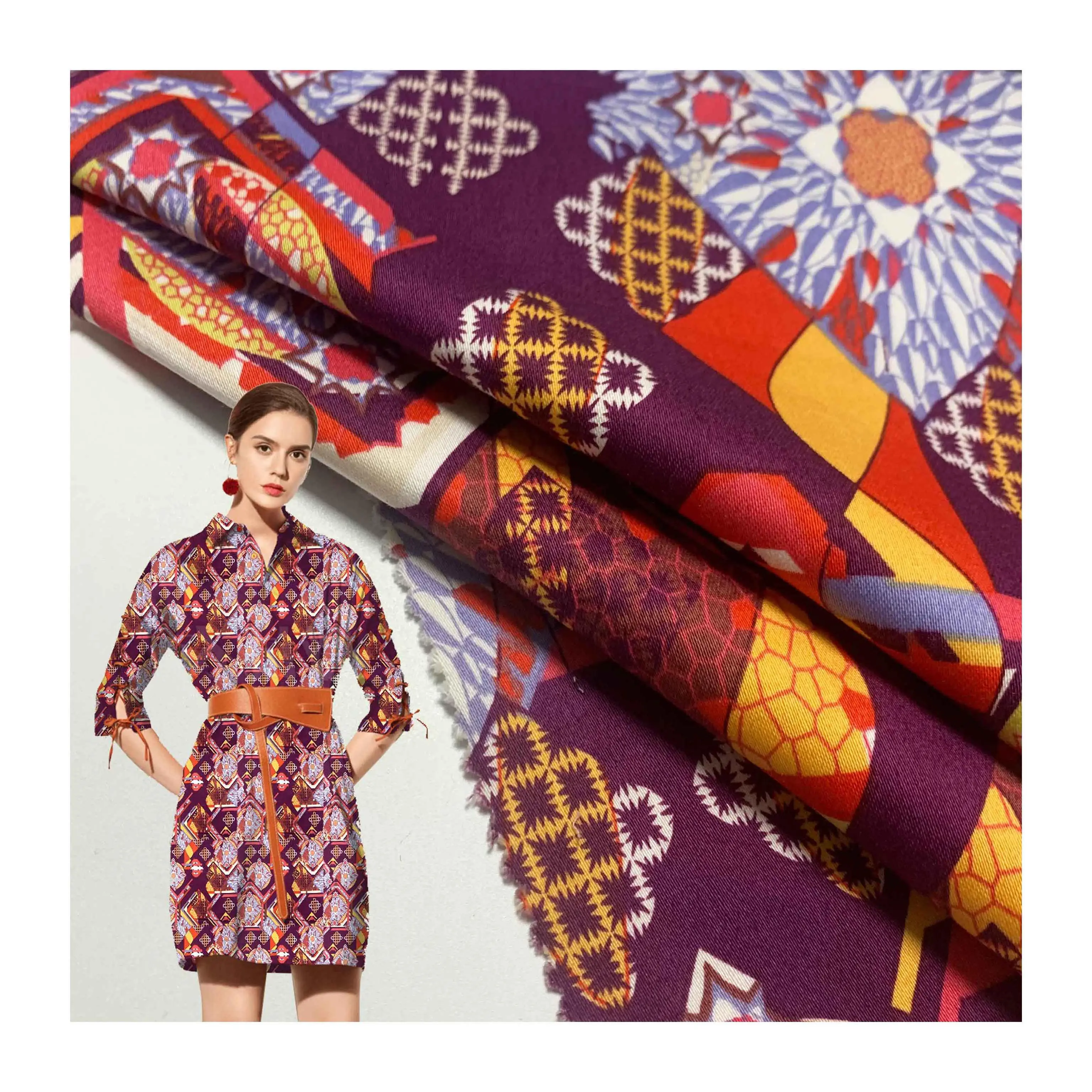 Kualitas tinggi grosir pabrik tenun Digital cetak bunga kain poplin 97% katun 3% SP untuk pakaian wanita