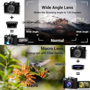 4K 48MP Vlogging <strong>Camera</strong> 16X Digital Zoom Auto Focus Photo <strong>Camera</strong> Digital Support 52mm External Wide Angle and Macro Lens - Product Image 4