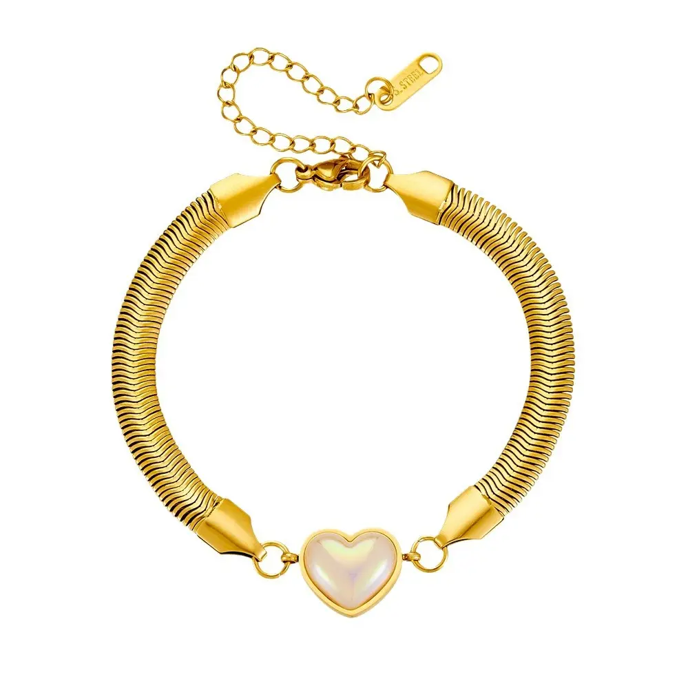 Moda europea y americana Nuevo Diseño Acero inoxidable 6mm Cadena de hueso de serpiente perla pulsera en forma de corazón