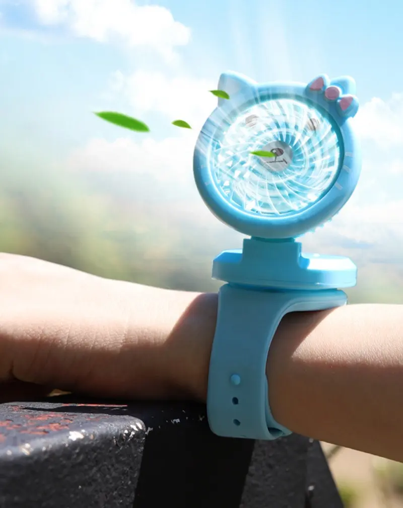 Jam Tangan Mini Portabel Anak-anak, USB Kipas Tangan Mini Portabel, Kipas Genggam Perlengkapan Ketiga Kecepatan Elektrik Pribadi untuk Perjalanan Anak-anak