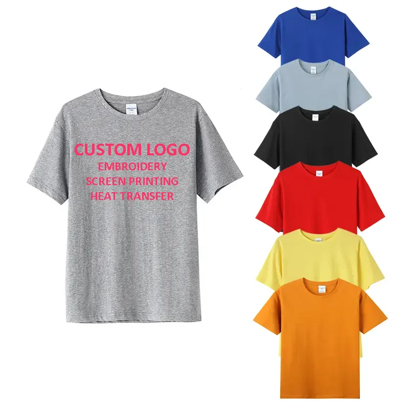 Camiseta informal Unisex de 100% algodón con cuello redondo personalizado, camisetas lisas de Color sólido en blanco