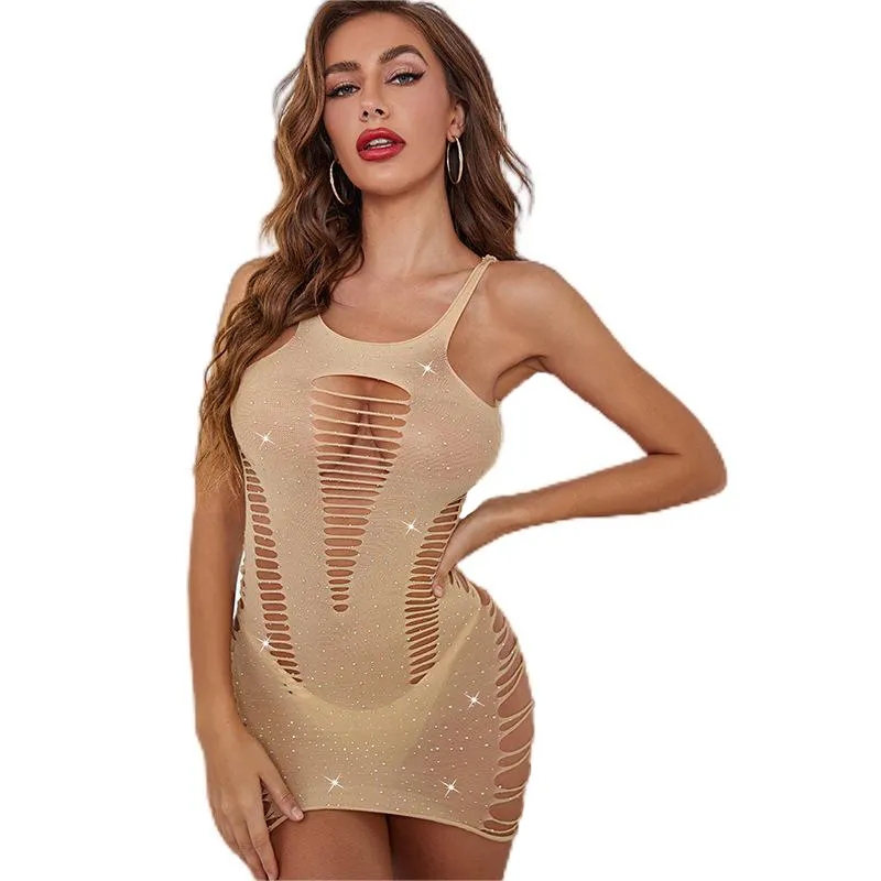 थोक नायलॉन खोखले आउट चुस्त Bodysuit स्कर्ट टेडी Nightdress महिलाओं के लिए सेक्सी नीचे पहनने के कपड़ा