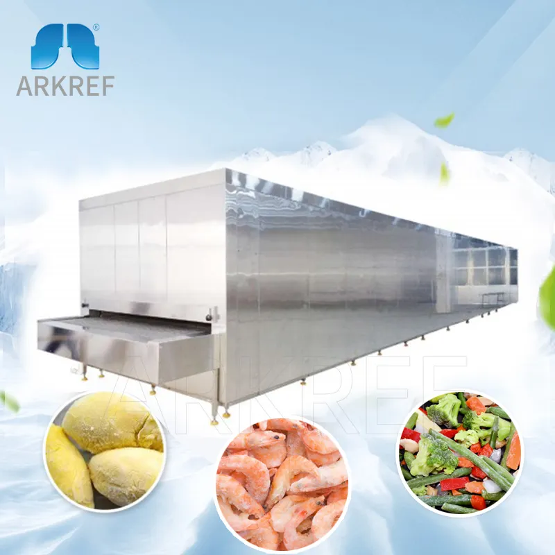 Máquina congeladora de túnel Iqf para camarones, mariscos, pescado, carne, aves de corral, patatas fritas, congelación rápida, planta de fabricación