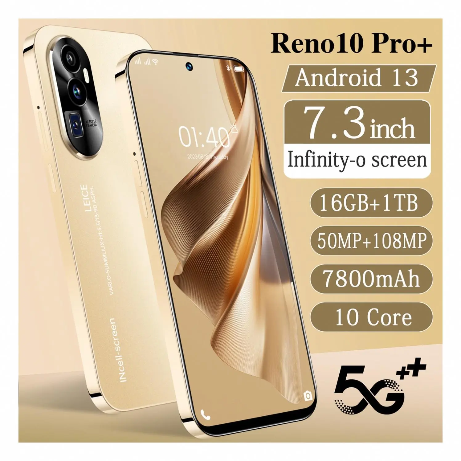 Hot Selling Reno10 Pro+ Smartphone Cheap Price Android Phone China Mobile Phones 7.3inch 16GB+1TB 7800mAh 50MP+108MP Phone