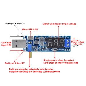 Módulo de fuente de alimentación de aumento/reducción USB de 5V a 3,5 V/12V, convertidor Buck de impulso ajustable, salida DC 1,2 V-24V, 2 a 3 V - Product Image 2