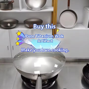 全钛无涂层圆底不粘炒锅，带集成手柄轻质燃气灶炊具锅 - Product Image 4