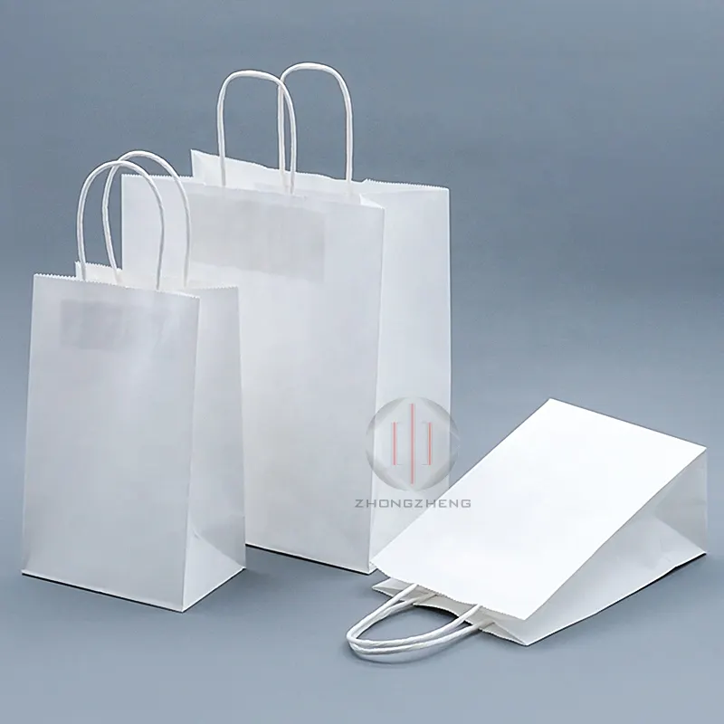 Logo Printing Foldable white paper bag Shopping Paper Carrier Bag Package Flexo Printing Recyclable Customized Size