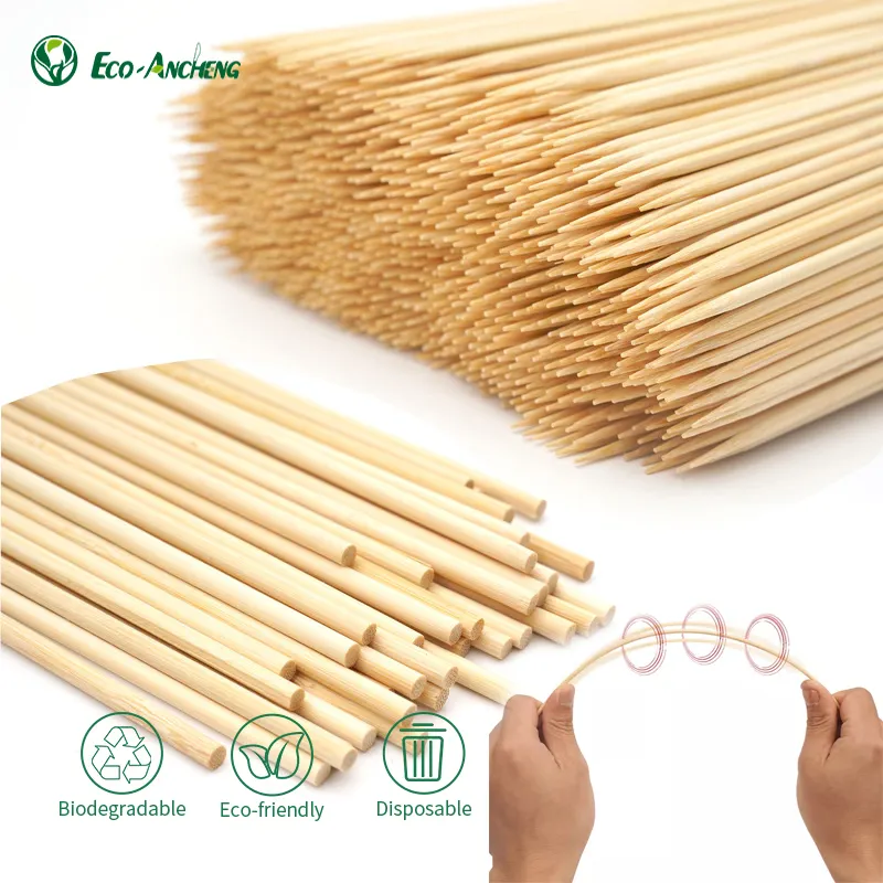 Barbekü bambu sopalar büyük bambu barbekü ahşap sopa şiş 40 Cm uzun Hot Dog bambu barbekü çubukları