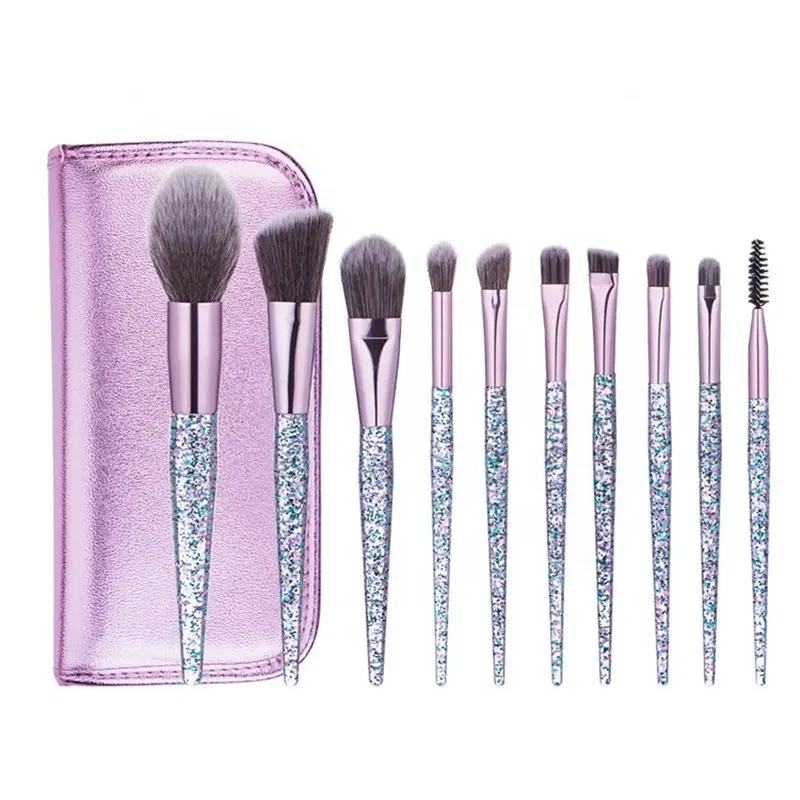 Foundation Powder Blush Cosmetic Brush Personalized Promotional Beautiful 10 Pcs Glitter Rhinestone Makeup Brush Set