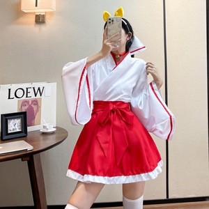 日本动漫红白和服狐狸角色扮演服装与袜子日本传统服装女孩套装
