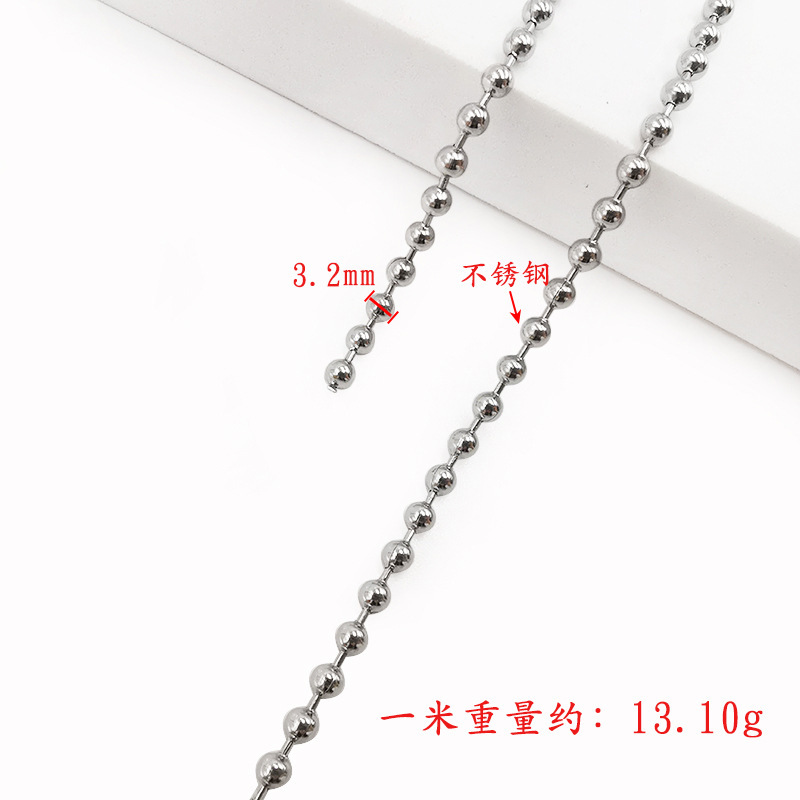 HYg32-001 Chaîne à billes rondes 3,2 mm Argent Acier inoxydable