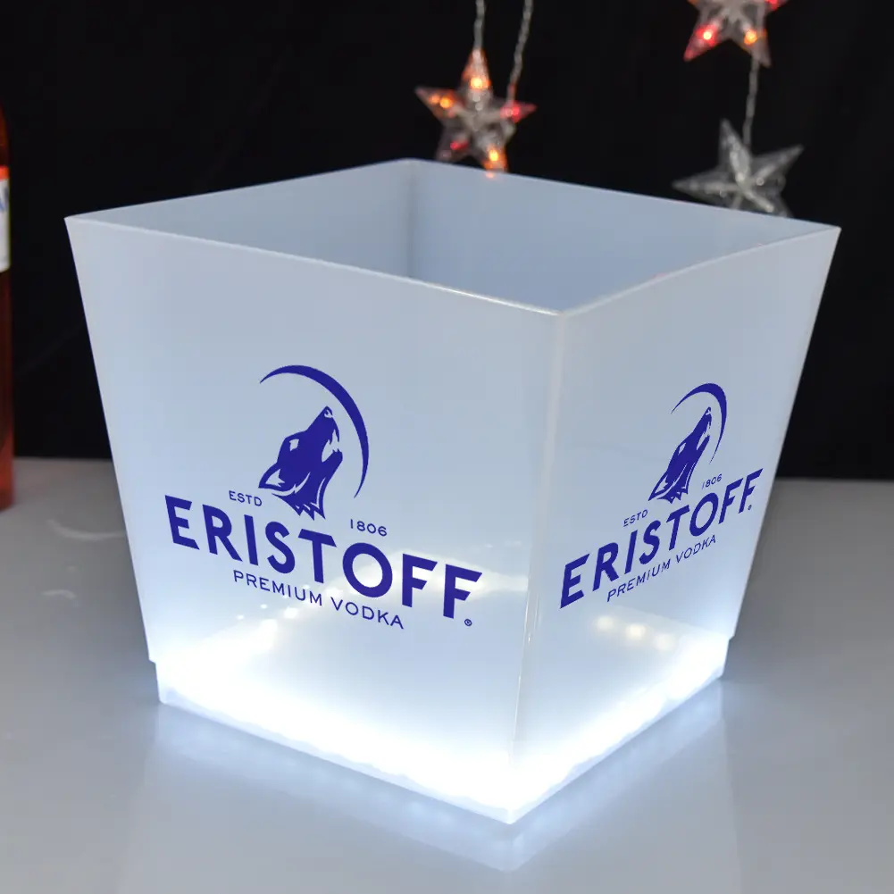 ERISTOFF LED Balde De Gelo Múltipla Capacidade Logotipo Personalizado Acrílico Plástico Transparente Led Piscando Bebida Balde De Vinho