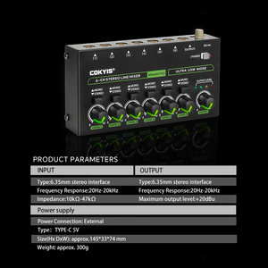 MIX600 <strong>PRO</strong> Mini 6 Channel Stereo Line <strong>Mixer</strong> RGB 6.35MM TRS/TS Audio Input Interface DJ Audio Console <strong>Mixer</strong> for Music