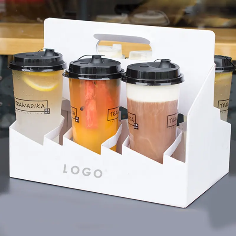 Ondulé recyclable à emporter café 6 Pack bouteille papier carton boisson porte-gobelets avec poignée boîte en papier kraft