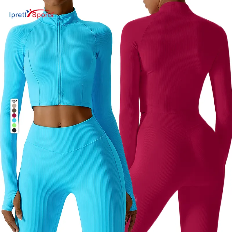 Chaqueta de Yoga de manga larga de talla grande de secado rápido para mujer de otoño, chaquetas de Fitness con cremallera roscada, abrigo para correr