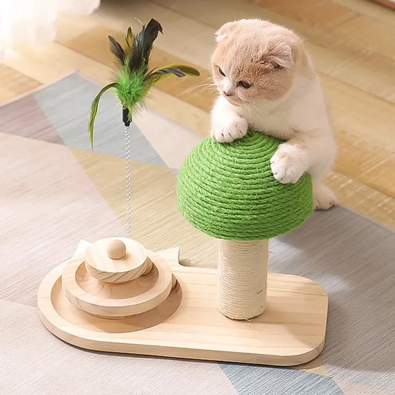 Cat Toy Sisal Cactus Cat Scratching Ball pista di legno con Rolling Ball Kitten Claw Grinding corda di Sisal resistente all'usura Pet Scratch