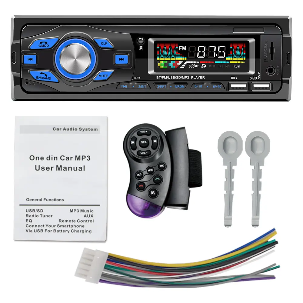 Reproductor de Radio estéreo para coche BT5.0, MP3, 60W, FM, Audio estéreo, música, USB/SD, Control de voz, 4 vías, RCA