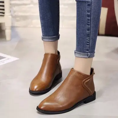 Botas cortas de terciopelo para mujer, botines planos de tacón bajo con cremallera en la espalda y puntiagudas, para otoño e invierno, nuevas