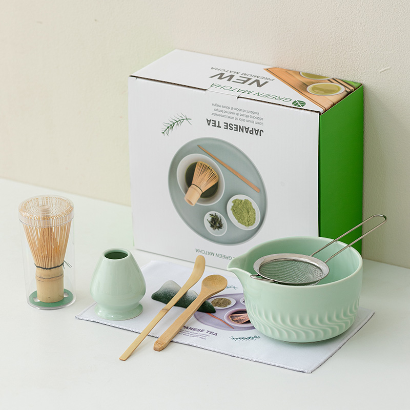 Bol à matcha Plain Flow, ensemble de 8 pièces, vert menthe