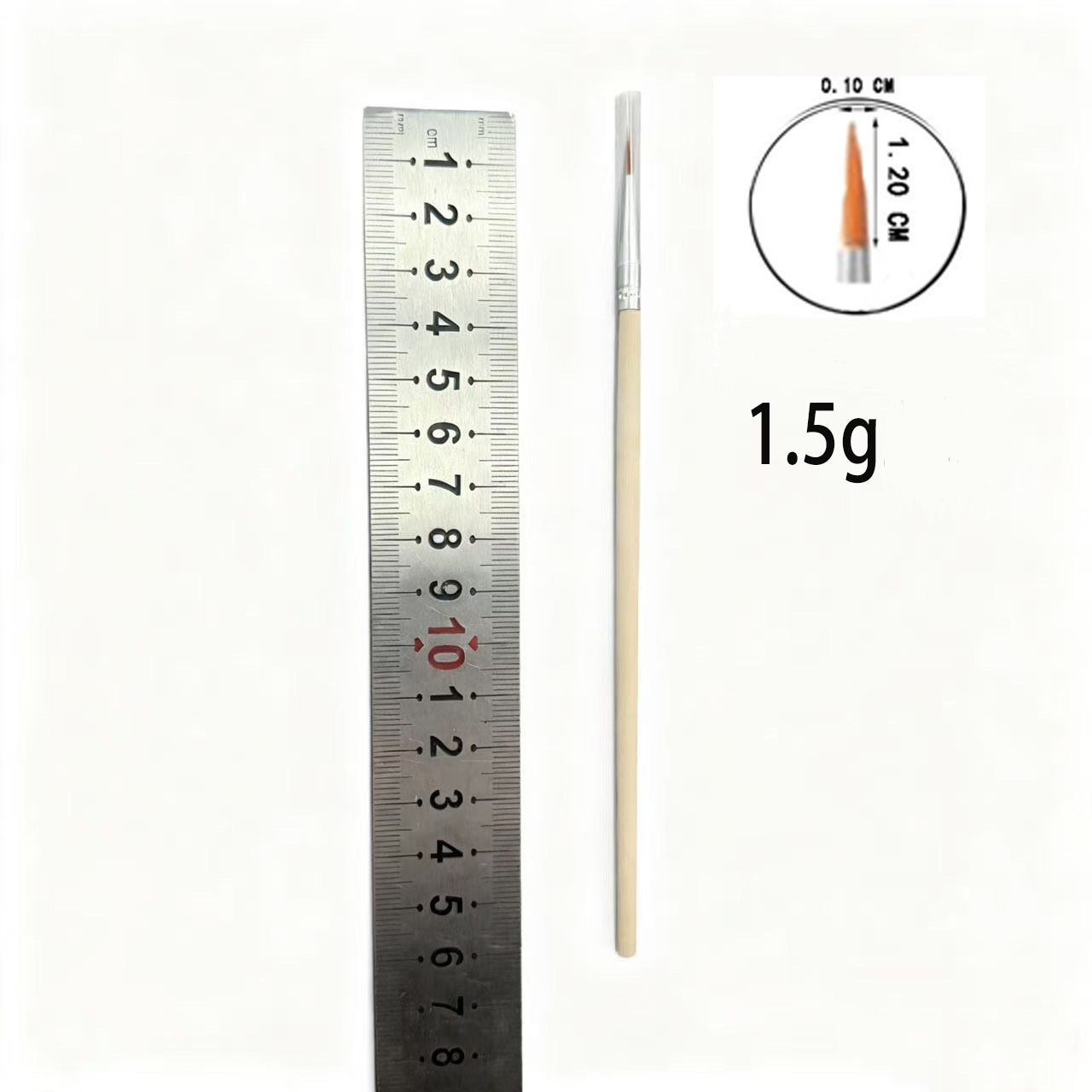 16.5 cm wooden pole with a yellow tip and a pen cap at the end