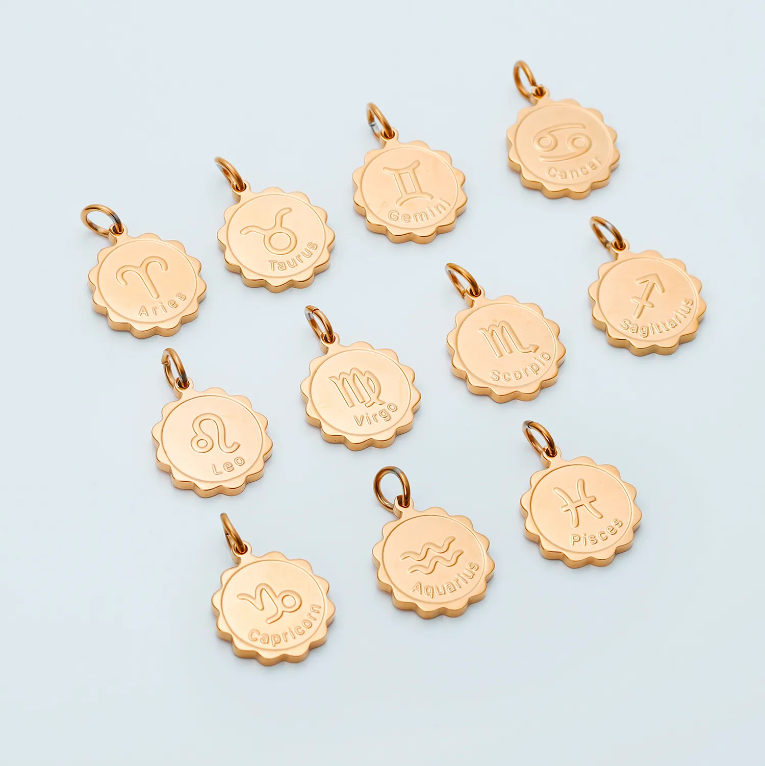 cheap jewelry custom stainless steel 12 horoscope zodiac sign gold pendant charm wholesale