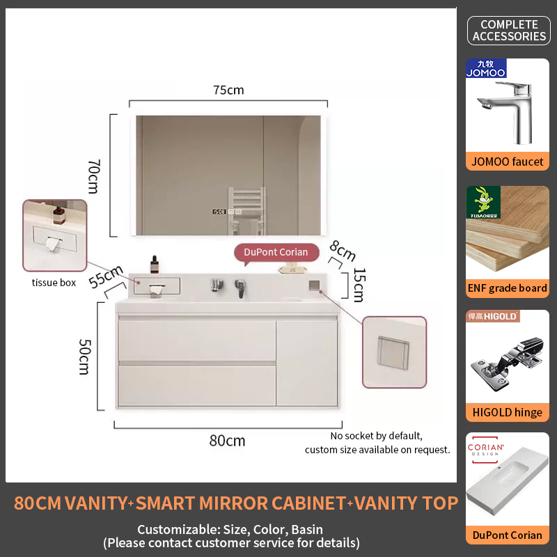 80Dupont Integrated Basin + Smart Mirror Cabinet