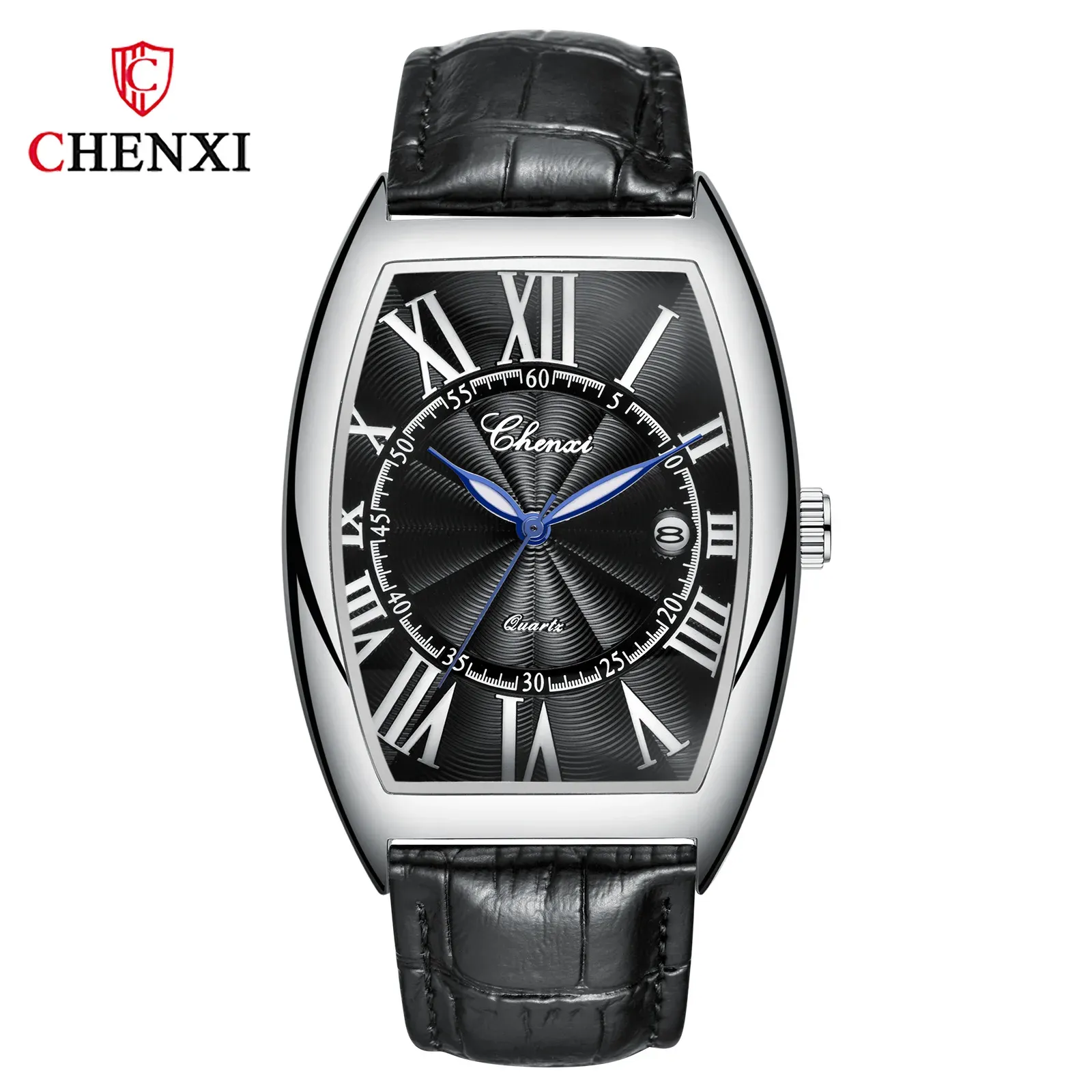 9 silver case black dial roman scale