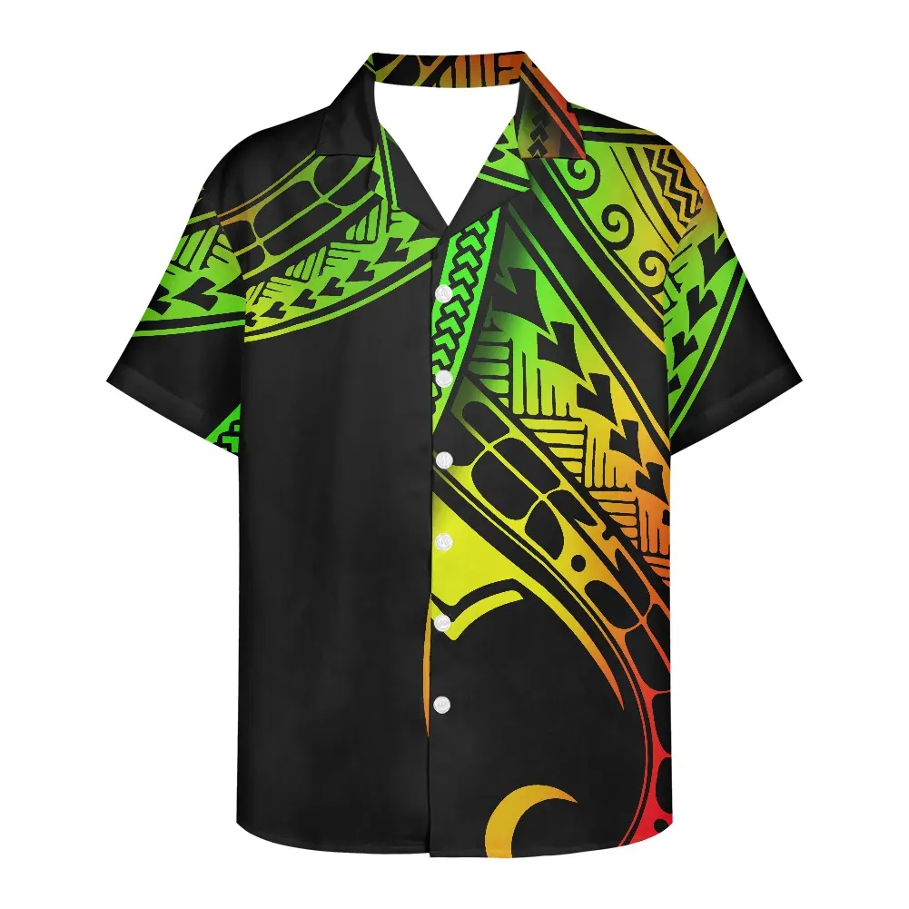 Camisa con estampado de Polinesia para hombre, camisa de manga corta con botones personalizables, de alta calidad, Vintage, Color Rasta