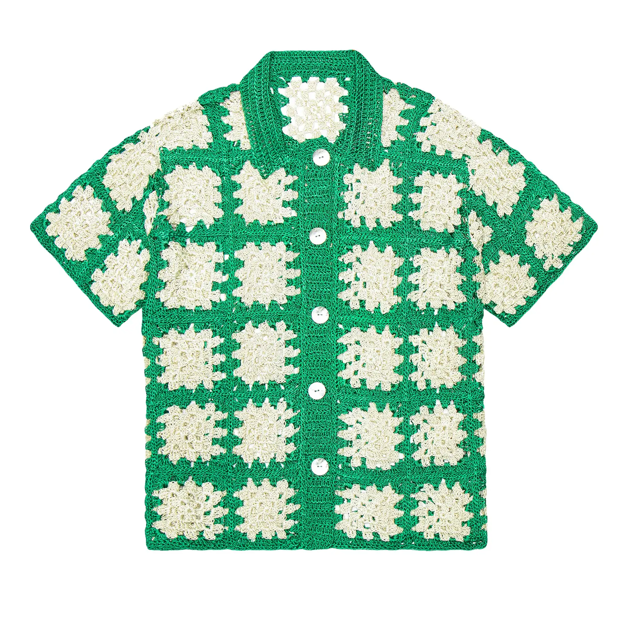 Design personalizado logotipo malha escavar top malha verão polo pescoço t-shirt manga curta mulheres malha crochet camisa