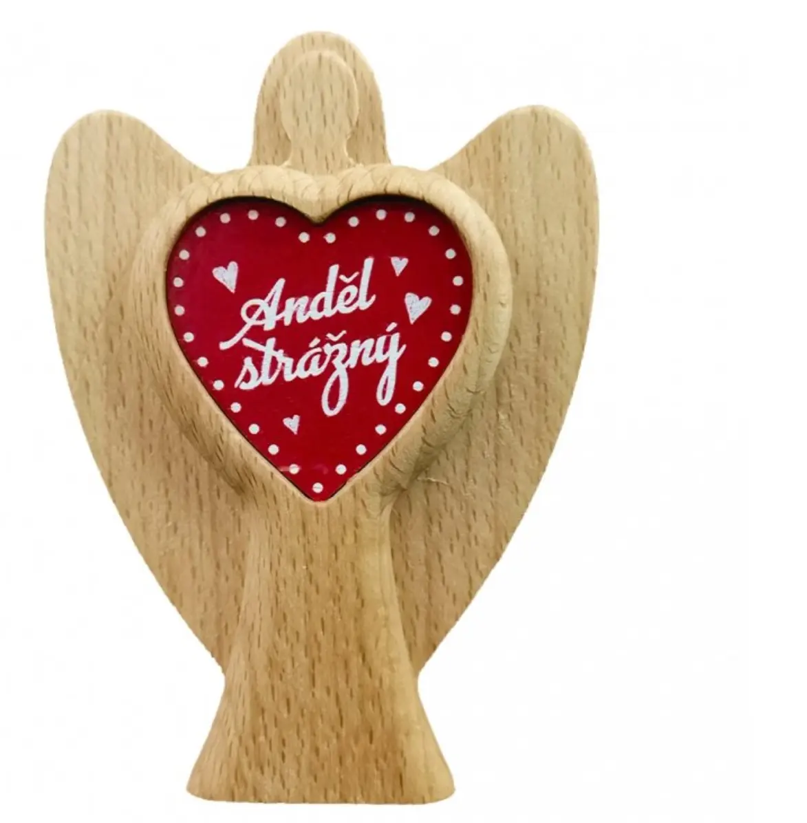 Decoración de madera Ángel de madera con un depósito un corazón con el texto Ángel madera maciza altura 11 cm