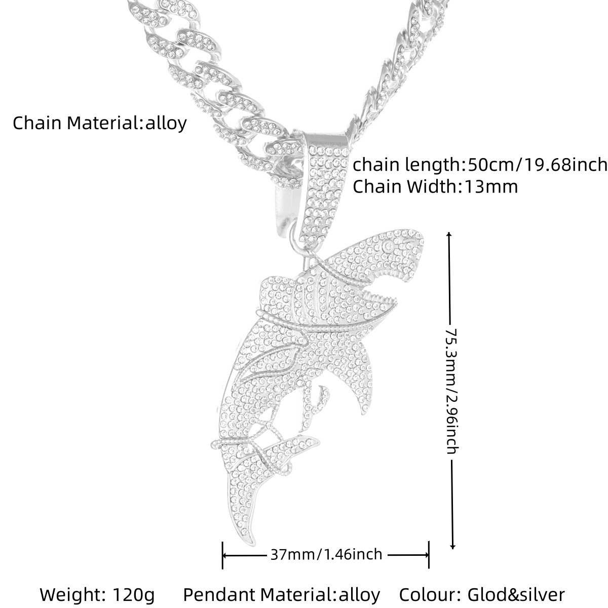 Silver shark pendant necklace
