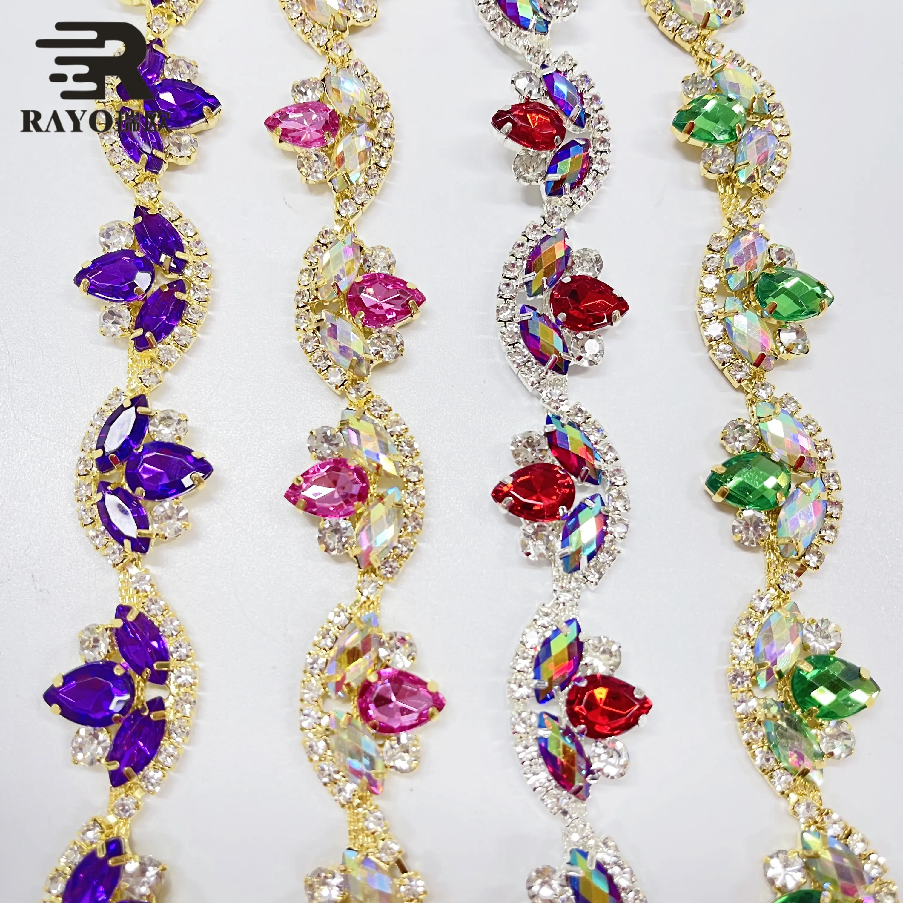Factory Direct 2024 New Arrival Hot Sale in Europe Sapphire Lt Rose Purple Glass Material Rhinestones Trimming Use For Dress